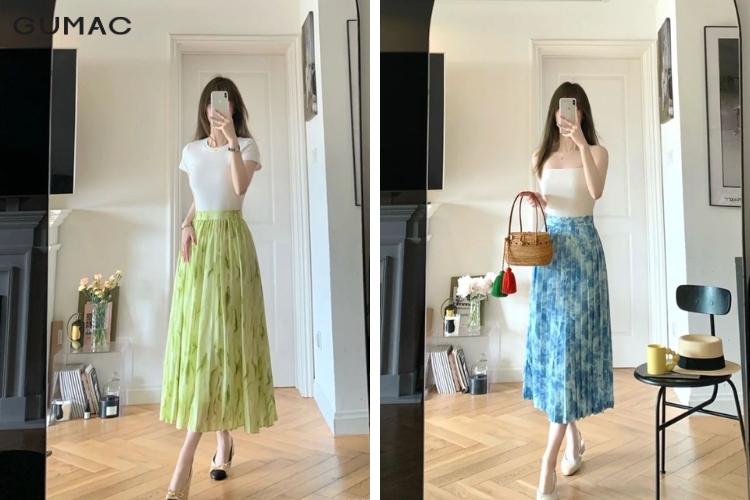 Thiết kế váy rời ly dài hoa nhí